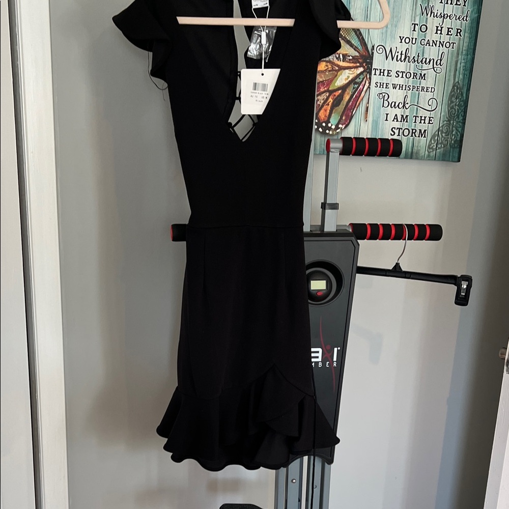Selfie Leslie Black Ruffle-Hem Mini Dress
